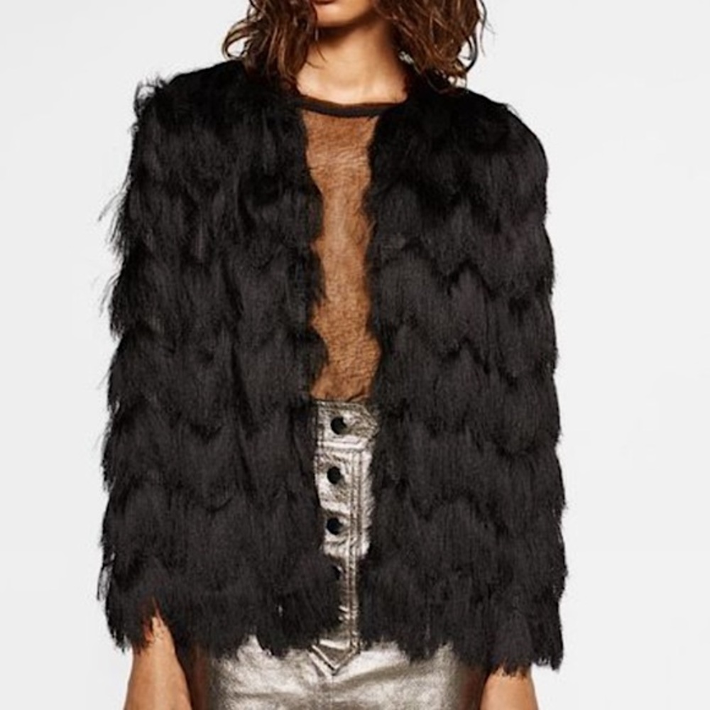 ZARA Black Fringed Coat/Blazer